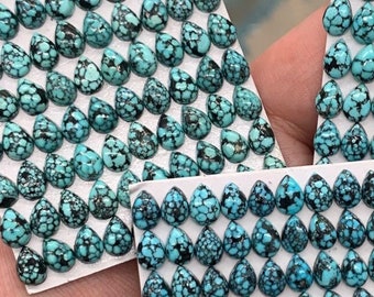 5x7mm Pear - Natural Spiderweb Kingman Turquoise Calibrated Cabochons - Unstabilized Turquoise - Sold Individually