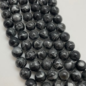 Obsidian and Zinc 10mm Round Beads/ 16&quot; Bead Strand/ Sold by Strand