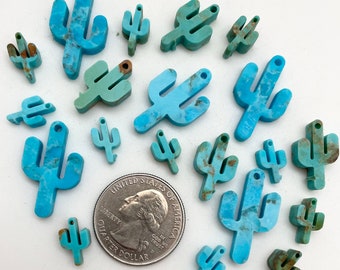 Kingman Turquoise Loose Cactus Pendants/ Sold Individually/ 3 Sizes/ Blue, Blue-Green/ DIY Jewelry