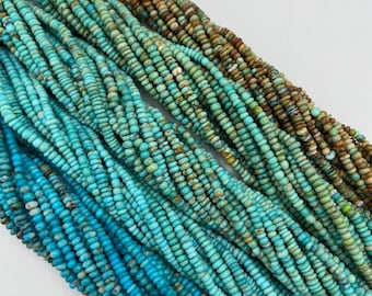 Kingman Turquoise 3-4mm Rustic Rondells - 16&quot; Strands - Sold Individually