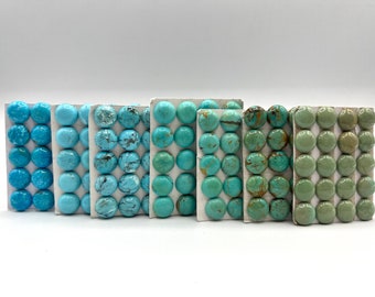 12mm ROUND - Kingman Turquoise Calibrated Cabochons - Sold Individually - Sold by Card - Stabilized, Natural Color