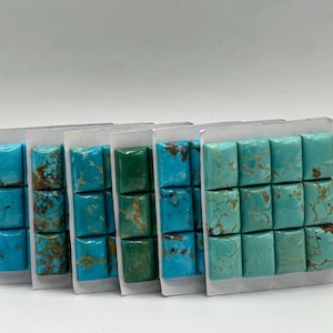 RECTANGLE 12 x 16 mm - Cabochons Kingman Turquoise Calibrés - Vendus à l'unité - Vendu par carte - Stabilisé, Couleur naturelle