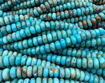 Kingman Turquoise 8-9mm Rondell Beads - Sold by 8" Strand
