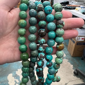 Vintage Hubei Chinese Turquoise Beads/ Sold by Strand/ Hand Cut Rounds/ Bundle 4