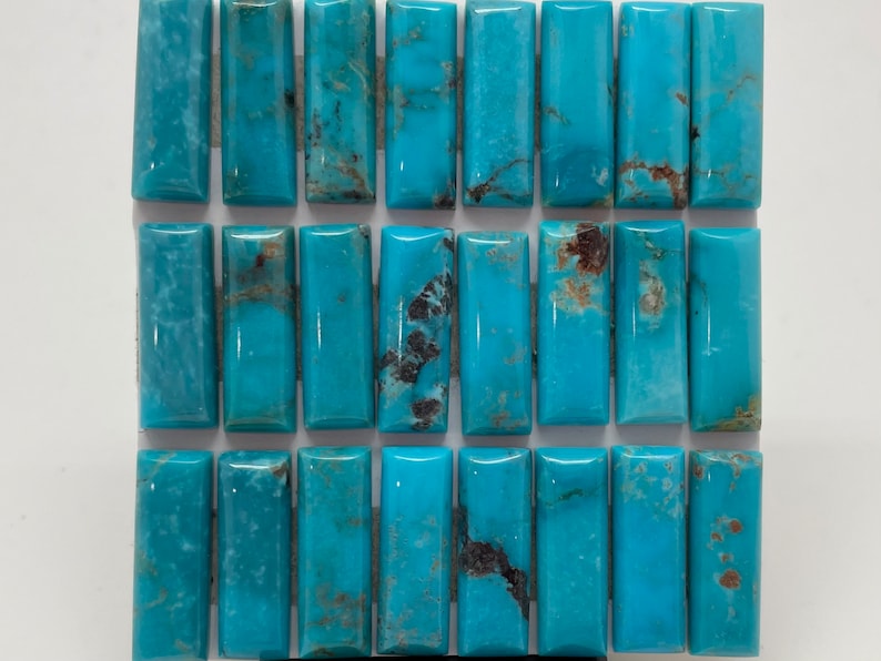 7x20mm RECTANGLE Kingman Turquoise Calibrated Cabochons Sold Individually Sold by Card Stabilized, Natural Color Blue
