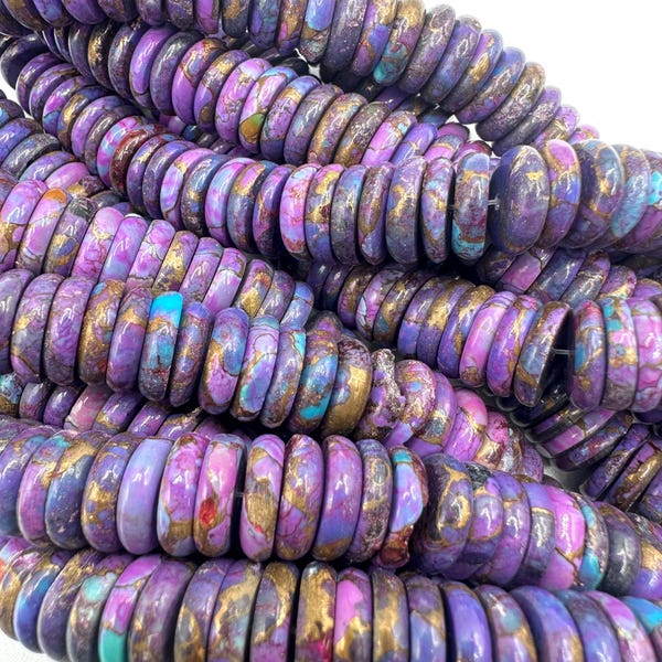 Spotted Mohave Purple Wafer Rondell Beads - 12-13mm, Sold by 8" Strand