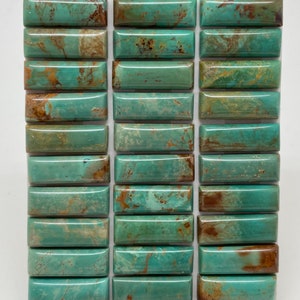 7x20mm RECTANGLE Kingman Turquoise Calibrated Cabochons Sold Individually Sold by Card Stabilized, Natural Color Green w Brown Matrix