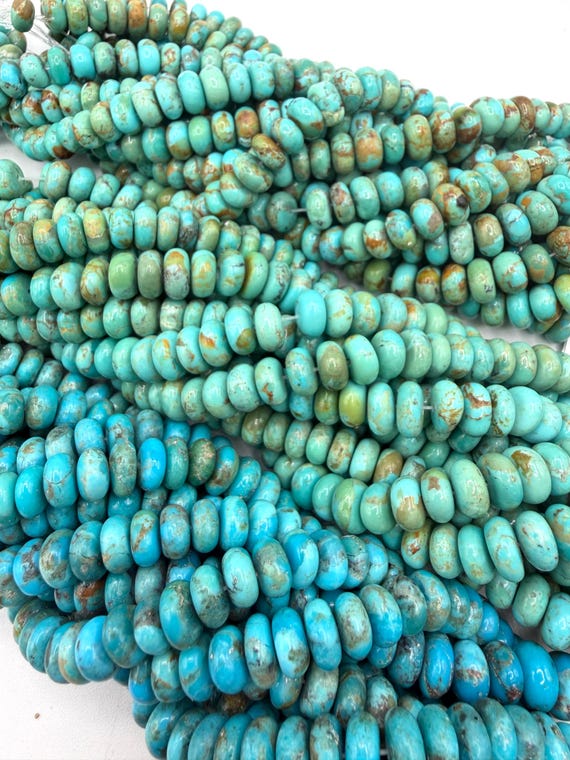 Kingman Turquoise 8-9mm Rondell Beads - Sold by 8" Strand