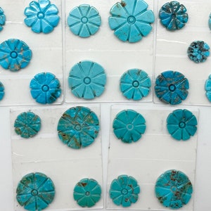 Kingman Turquoise Flower Carving Freeform Cabochon Cards - Sold Individually
