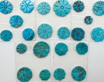 Kingman Turquoise Flower Carving Freeform Cabochon Cards - Sold Individually