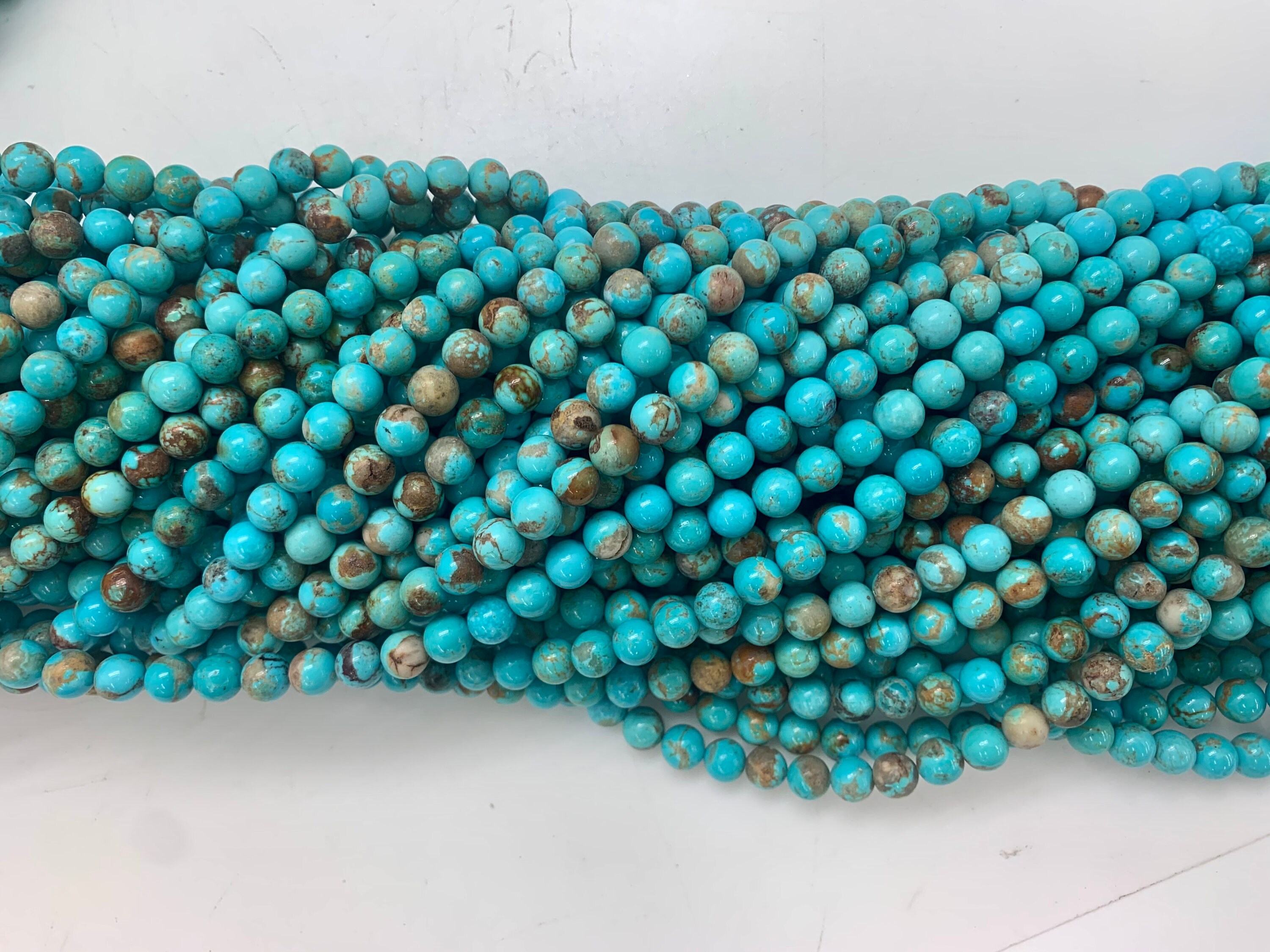 Kingman Turquoise beads/turquoise beads/8mm round beads/Blue/Blue-Green w/matrix/arizona turquoise/16" long bead strand/Beading supply/