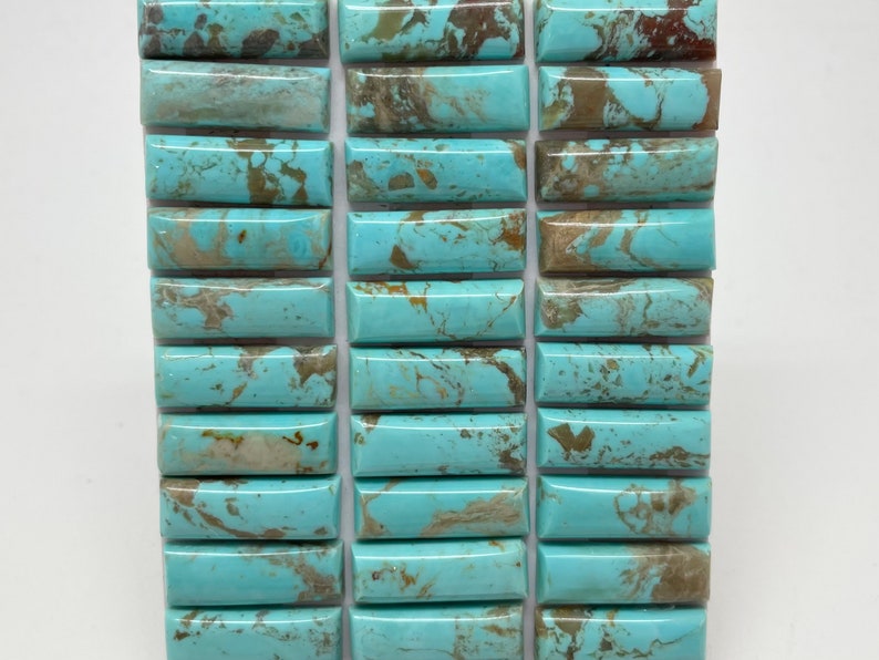 7x20mm RECTANGLE Kingman Turquoise Calibrated Cabochons Sold Individually Sold by Card Stabilized, Natural Color Blue-Green