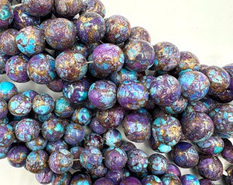 Gepunktete Mohave Purple runde Perlen - 6-7 mm, 8-9 mm, 9-10 mm, 10-11 mm - Kingman Turquoise Mine - Verkauft durch 8 &quot;Strang