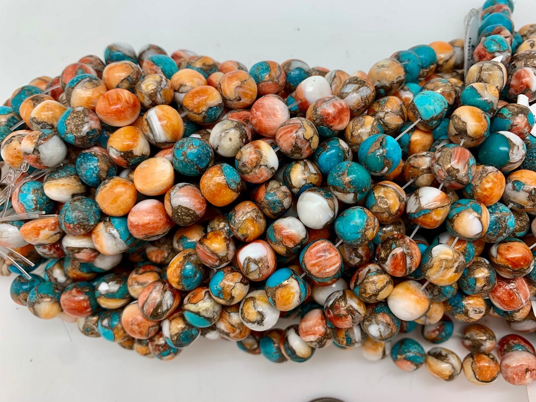 Kingman Turquoise/ Spiny Oyster Shell/ Bronze/ 9x13mm Potato Shape/ 8