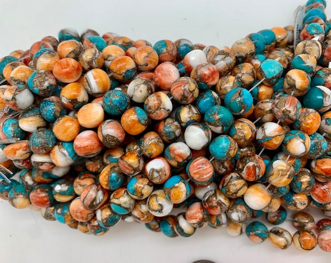 Kingman Turquoise/ Spiny Oyster Shell/ Bronze/ 9x13mm Potato Shape/ 8