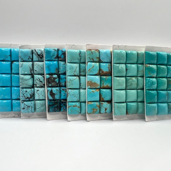 10mm SQUARE - Kingman Turquoise Calibrated Cabochons - Sold Individually - Sold by Cabochon Card - Stabilized, Natural Color