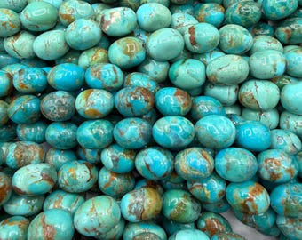 Kingman Turquoise Potato  Beads - Apprx 10x13mm - 8" Strands - Sold Individually