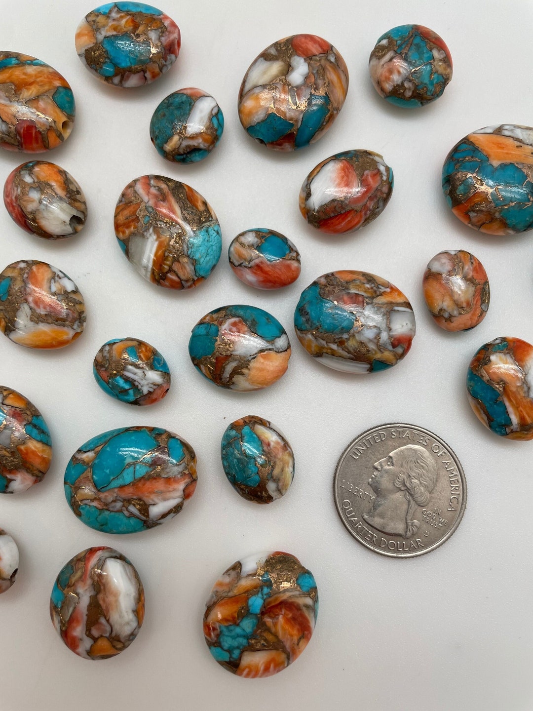 Spiny Oyster, Kingman Turquoise & Bronze Loose Oval Beads/ Assorted