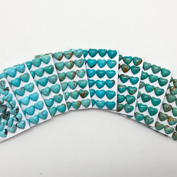 10mm HEART - Kingman Turquoise Calibrated Cabochons - Sold Individually - Sold by Card - Stabilized, Natural Color