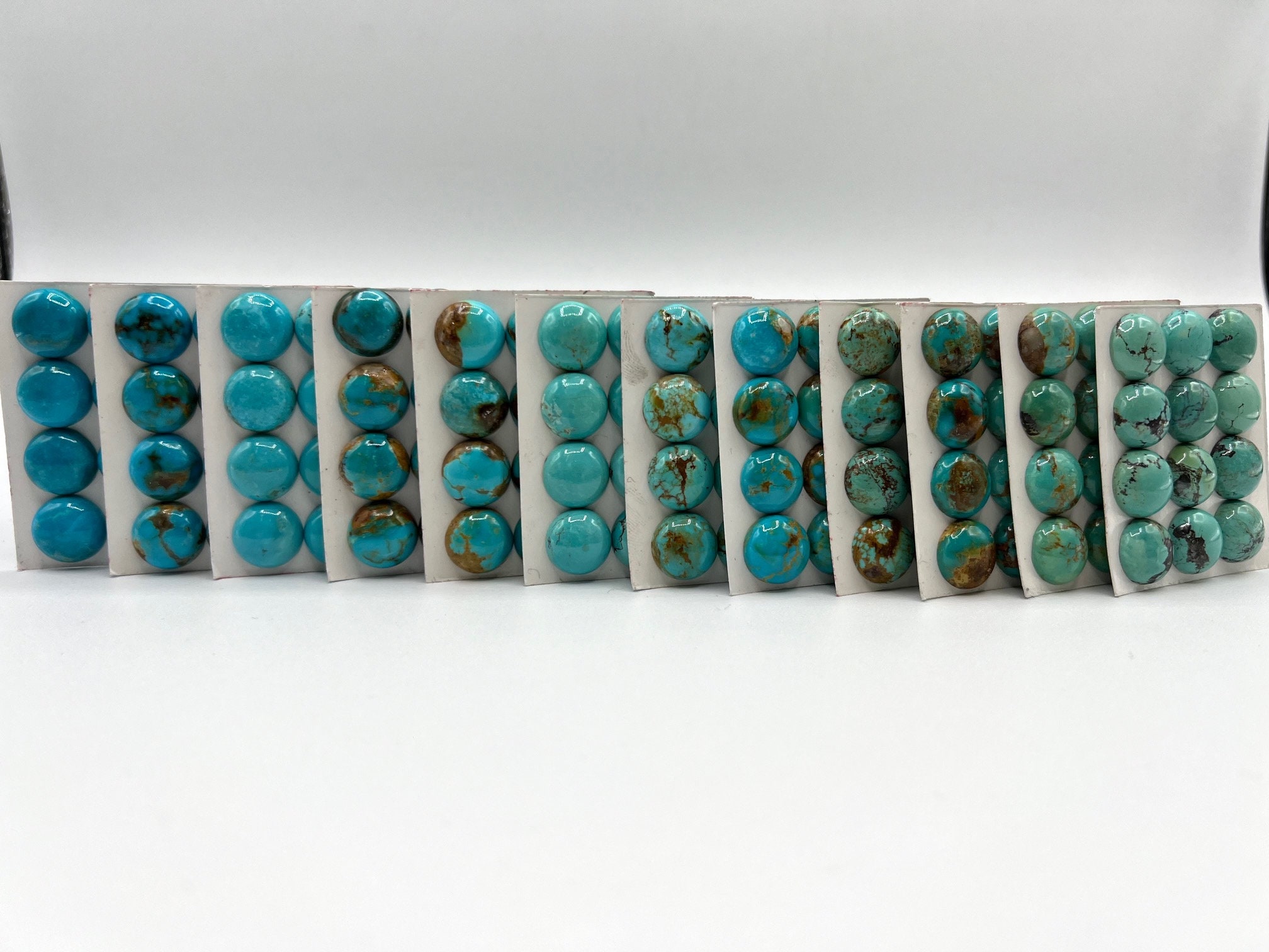 14mm ROUND - Kingman Turquoise Calibrated Cabochons - Sold Individually - Sold by Card - Stabilized, Natural Color