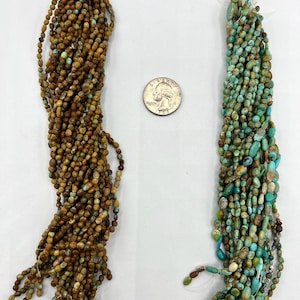 May include: Two strands of turquoise beads, one brown and one blue-green, with a US quarter for scale. The strands are labeled #5 and #6.