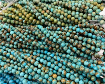 Kingman Turquoise 6-7mm Round Beads/ 8&quot; Bead Strand/ Sold by 8&quot; Strand/ TSB6-7R