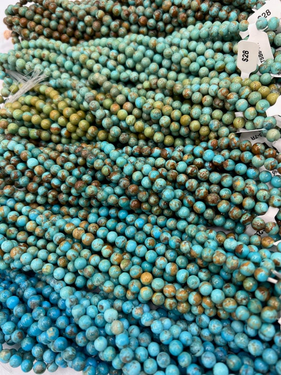 Kingman Turquoise 6-7mm Round Beads/ 8" Bead Strand/ Sold by 8" Strand/ TSB6-7R