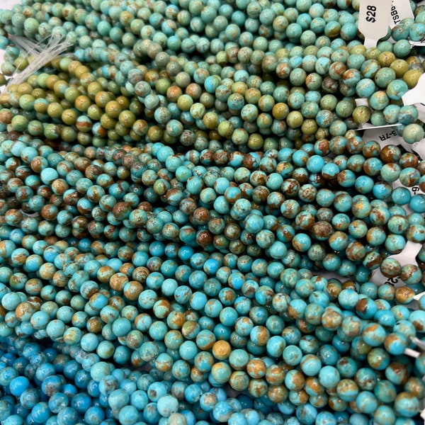 Kingman Turquoise 6-7mm Round Beads/ 8" Bead Strand/ Sold by 8" Strand/ TSB6-7R