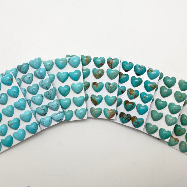 12mm HEART - Kingman Turquoise Calibrated Cabochon - Sold Individually - Sold by Card - Stabilized, Natural Color