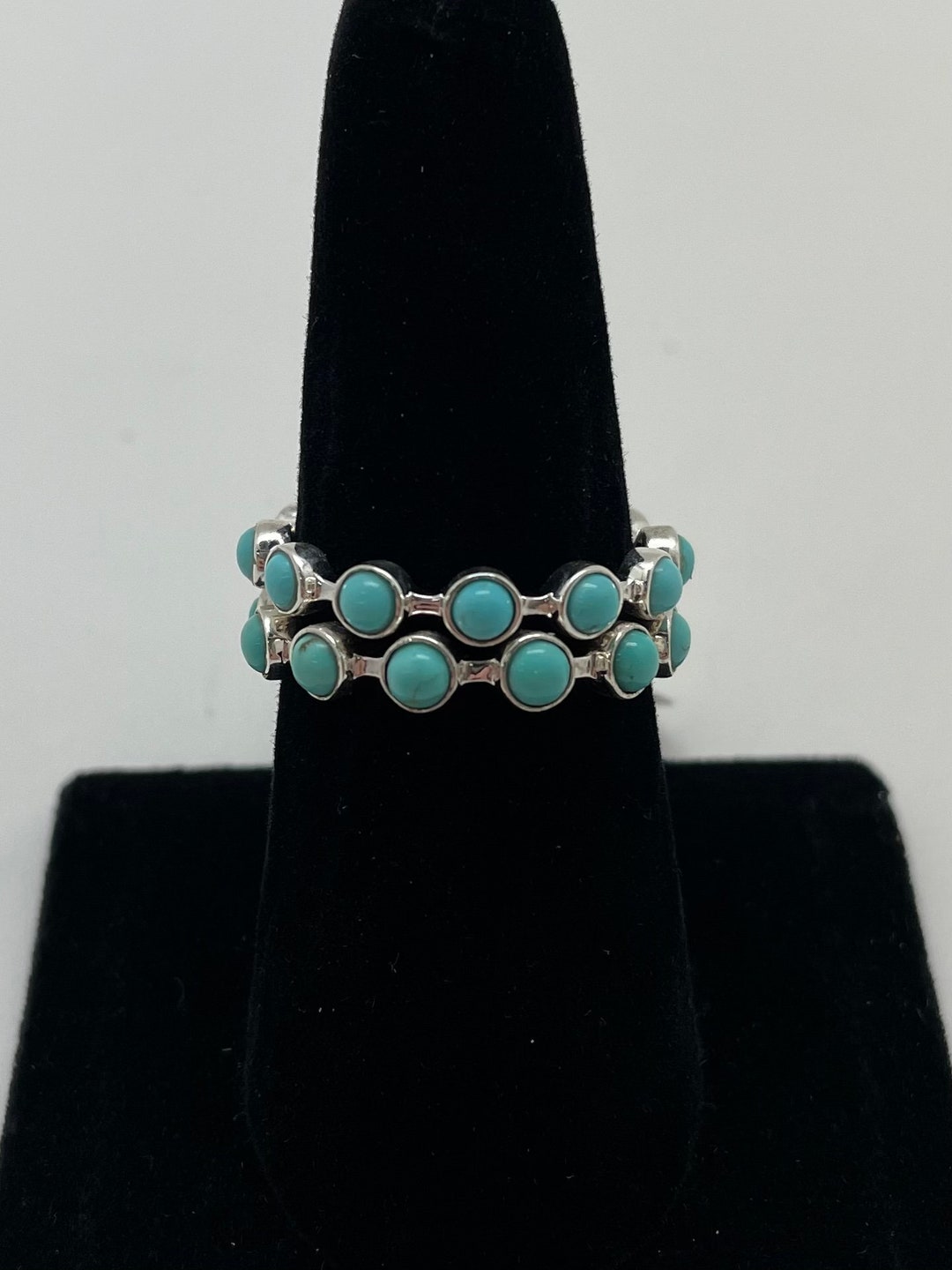 Kingman Turquoise Halo Band Stackable Ring TQB3 Etsy
