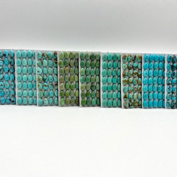6x9mm PEAR - Kingman Turquoise Calibrated Cabochons - Sold Individually - Sold by Card - Stabilized, Natural Color