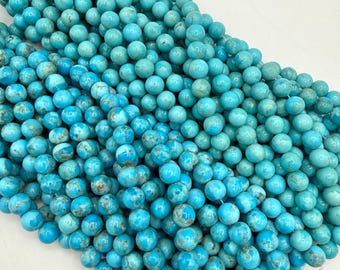 Kingman Turquoise 8-9mm Round Beads/ 8" Bead Strand/ Sold by Strand/ TSR8-9R
