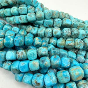 Kingman Turquoise 7-8mm Cube Beads - 8" Bead Strand - Sold by Strand