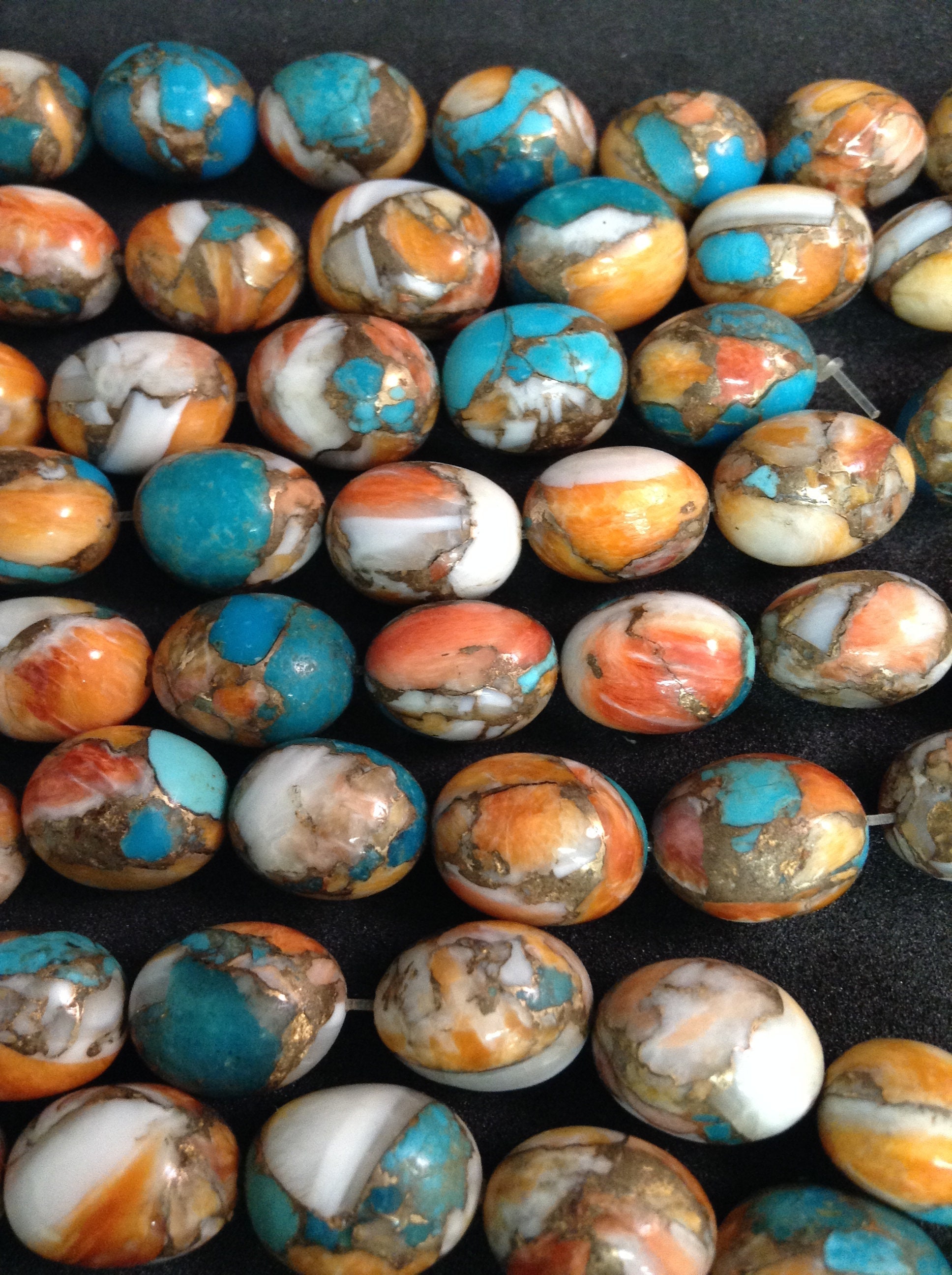 Kingman Turquoise/ Spiny oyster shell/ Bronze/ 9x13mm Potato Etsy