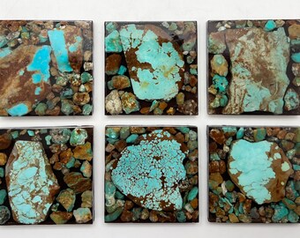 Kingman Turquoise 3" x 3" Tiles - Handmade, Handcut, One of a Kind - Sold Individually - Group 1