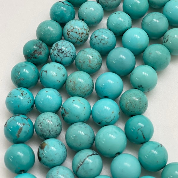 Vintage Hubei Chinese Turquoise Beads/ Sold by Strand/ Hand Cut Rounds/ Bundle 13