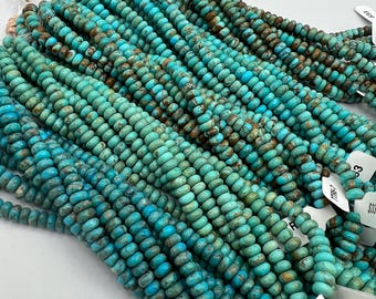 Kingman Turquoise 6-7mm Rondell Beads - Sold by 8&quot; Strand - TTR6-7