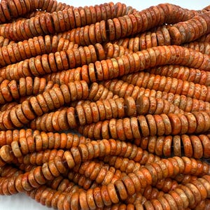 Apple Coral Wafer Rondell Beads - Sold by size 8-9mm, 11-12mm, 12-13mm, 14-15mm - Sold Individually - 8" Strands