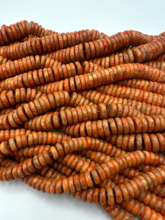 Apple Coral Wafer Rondell Beads Sold by Size 8-9mm, 11-12mm, 12