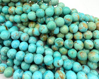 Kingman Turquoise 8-9mm Round Beads - 8" Strand - TSB8-9R
