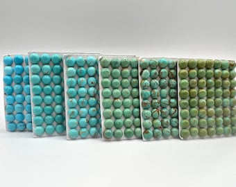 7mm ROUND - Kingman Turquoise Calibrated Cabochons - Sold Individually - Sold by Full Card - Stabilized, Natural Color