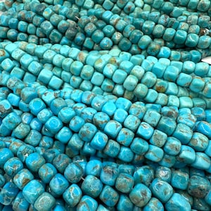 Kingman Turquoise 7-8mm Cube Beads/ 8&quot; Bead Strand/ Sold by Strand/ TS7-8