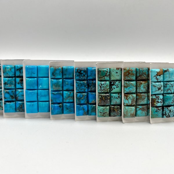 12mm SQUARE - Kingman Turquoise Calibrated Cabochons - Sold Individually - Sold by Card - Stabilized, Natural Color