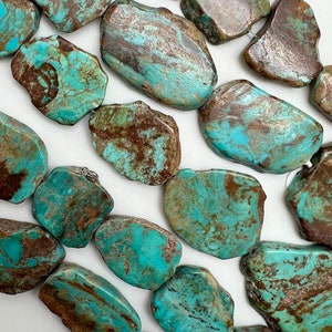 Rising Phoenix Kingman Turquoise Slab Strands/ Blue/ Blue-Green/ 8" Strands/ Group 33