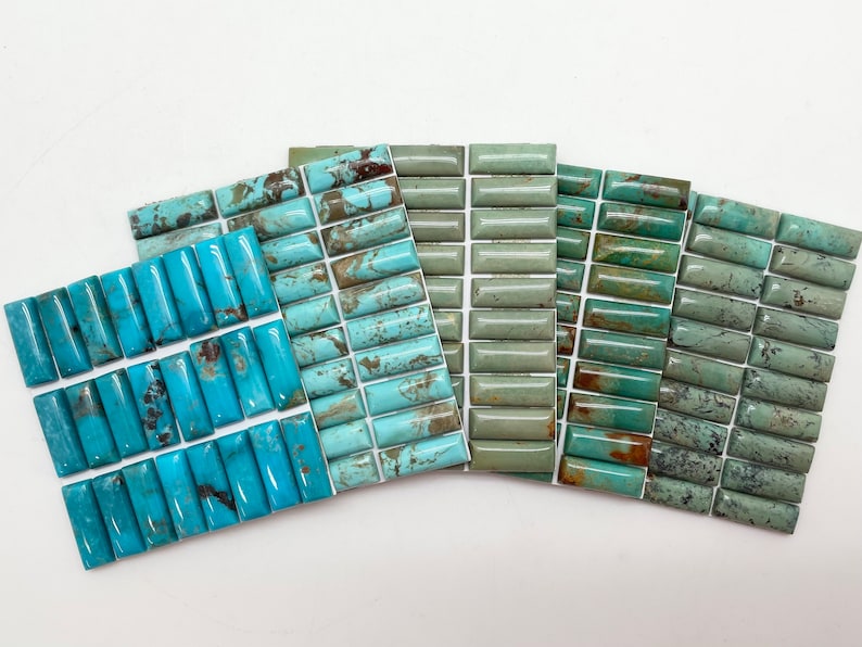 7x20mm RECTANGLE Kingman Turquoise Calibrated Cabochons Sold Individually Sold by Card Stabilized, Natural Color image 1