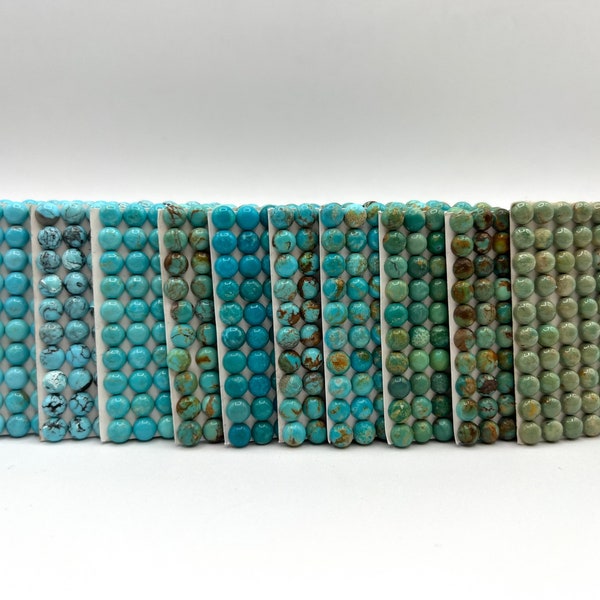 ROND 6 mm - Cabochons calibrés turquoise Kingman - Vendus à l'unité - Vendu par carte - Stabilisé, couleur naturelle