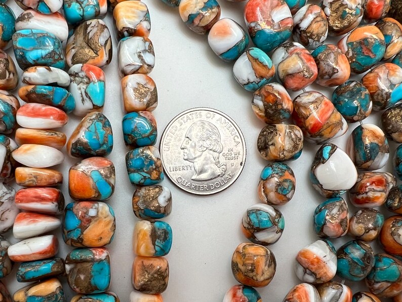 Kingman Turquoise Spiny Oyster Shell & Bronze Sidedrilled Etsy