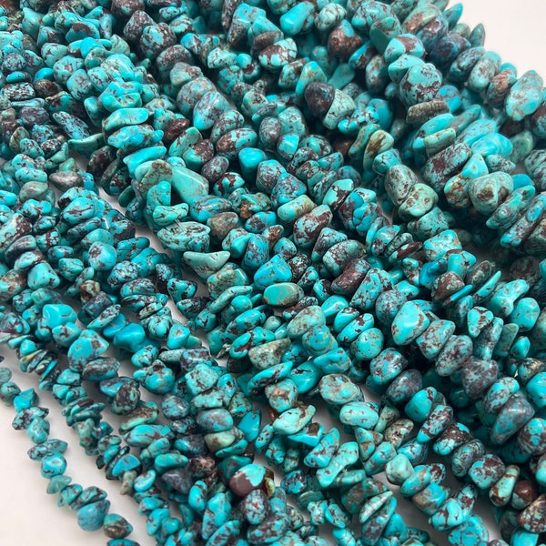 Kingman Turquoise Teal Chip Strands/ 16" Bead Strand/ Sold by Strand