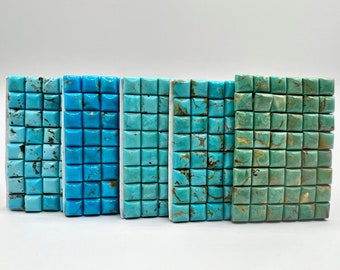 8mm SQUARE - Kingman Turquoise Calibrated Cabochons - Sold Individually - Sold by Card - Stabilized, Natural Color