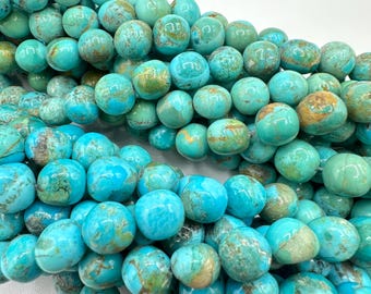 Kingman Turquoise 8-9mm Semi-Round Beads - Sold by 8" Strand